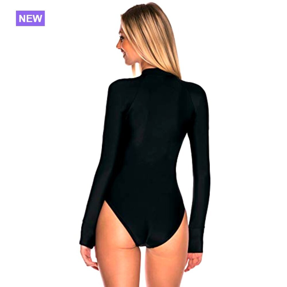 Long Sleeve Rash Guard One Piece Swimsuit with Zipper UPF 50 - Picture 4 of 7